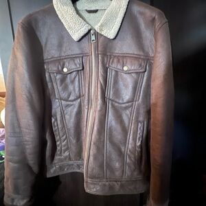 Black Rivet Brown Jacket with Sherpa Collar